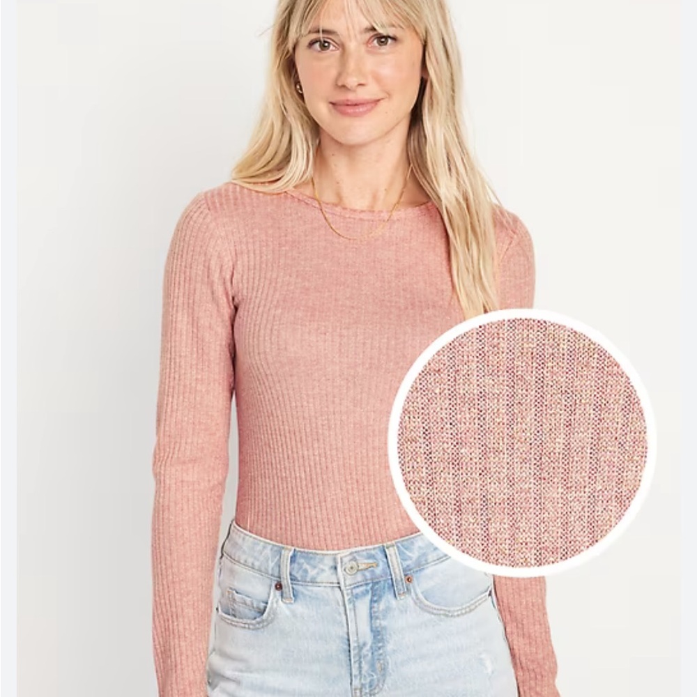 Old Navy Long Sleeve Rib-Knit Metallic T-shirt Top in Woodrose Pink Size Small - Picture 4 of 14